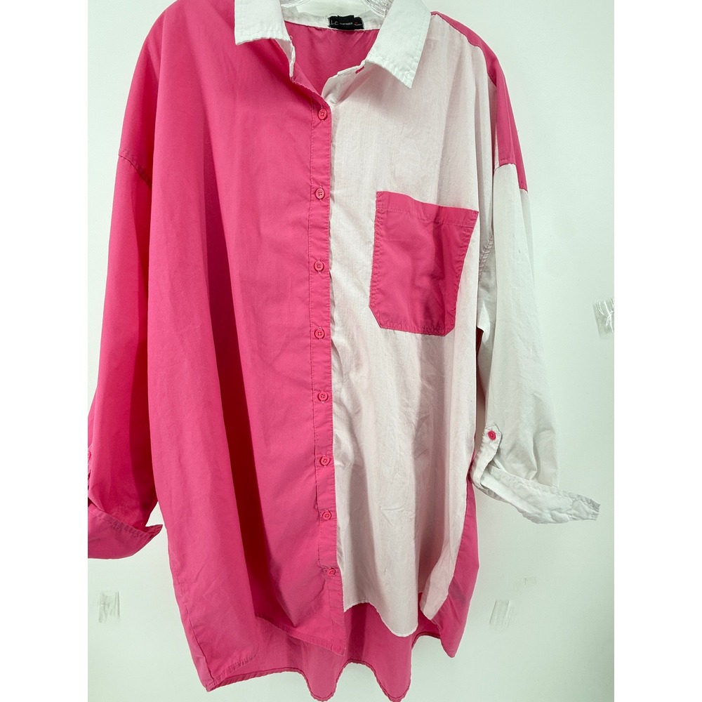 Love by Chesley Pink White Colorblock Button Down Shirt Womens 2X Oversized